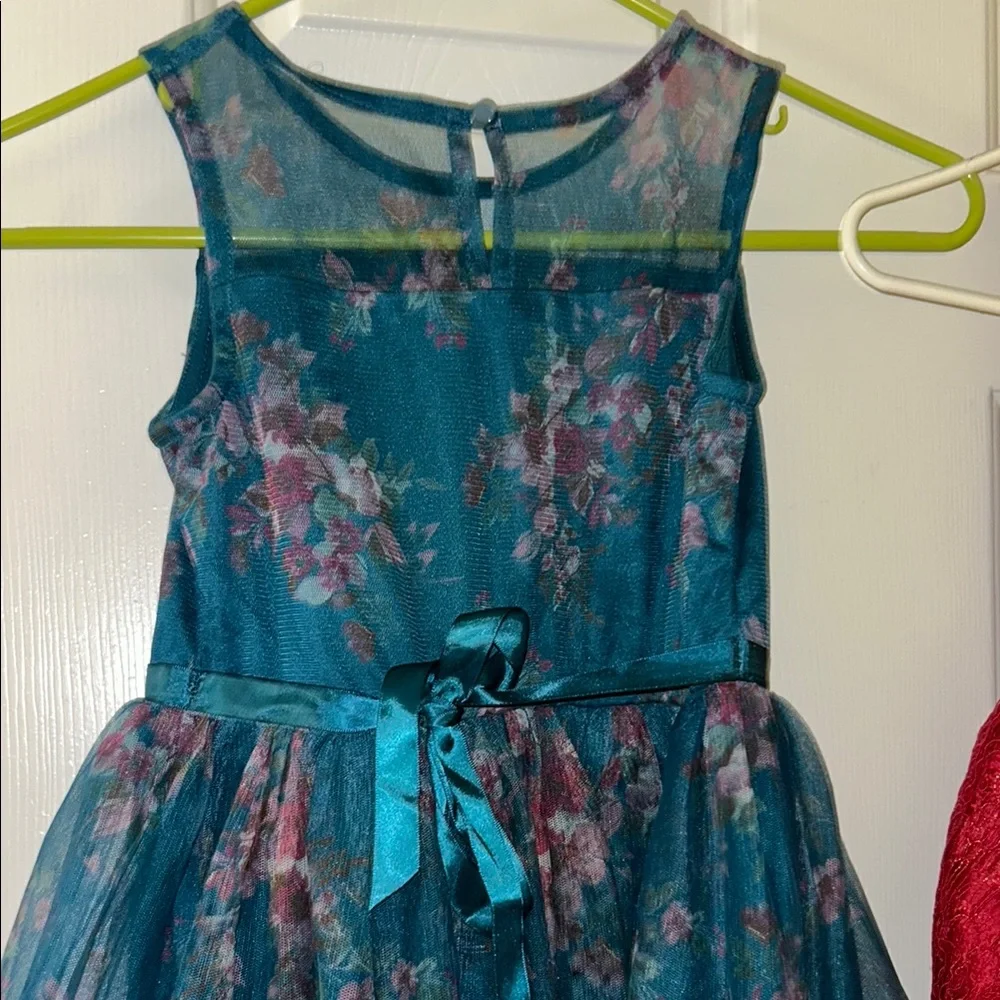 Floral Blue/green and Red Lace Kids Dresses - Picture 10 of 11